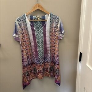 Women's Bohemian Pattern Top Sz S One World Live and Let Live Embroider EUC